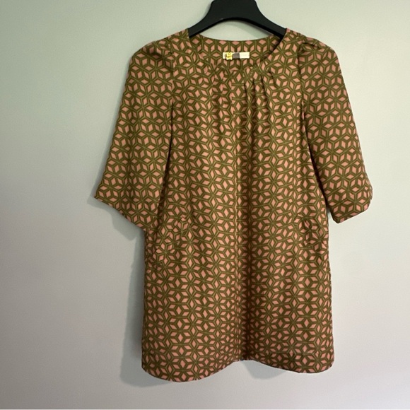 Fossil Dress Or Tunic Womens Small 70’s Retro Shift Pleated Neck Mini Geometric - Picture 1 of 8